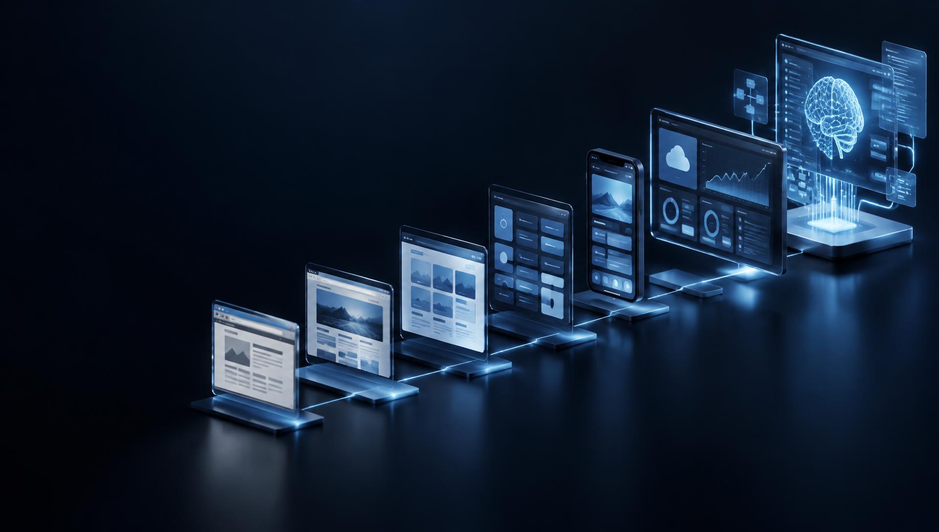 A progression of digital interfaces showing technology evolution