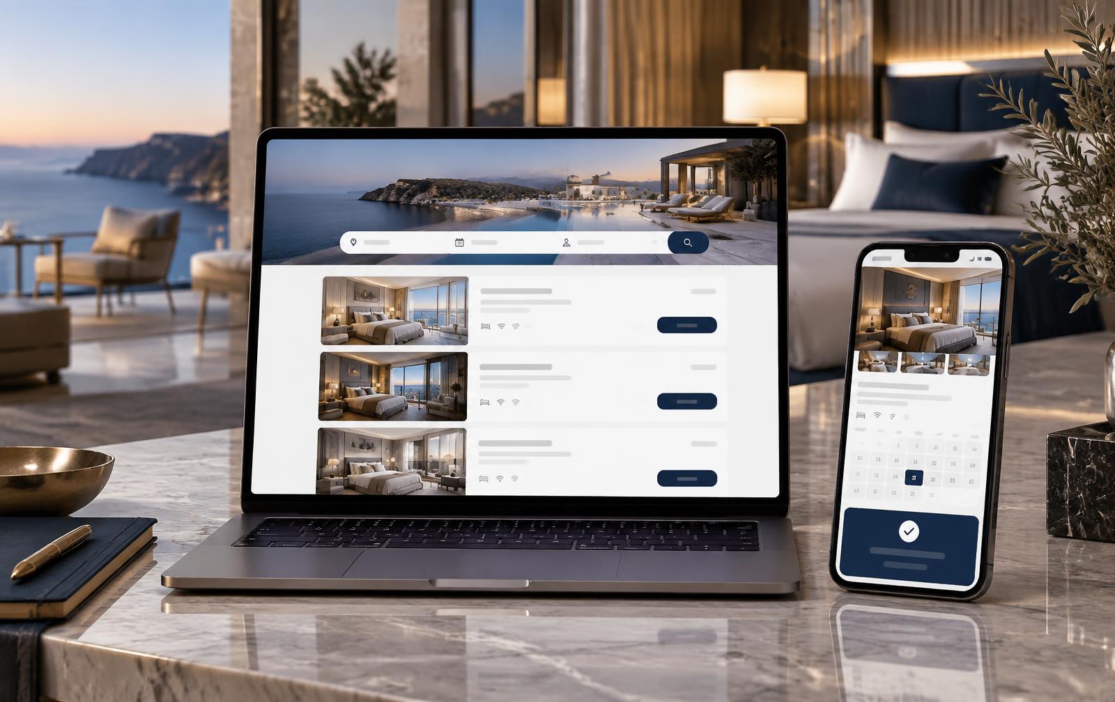 Concept laptop and mobile interfaces for a hotel booking platform
