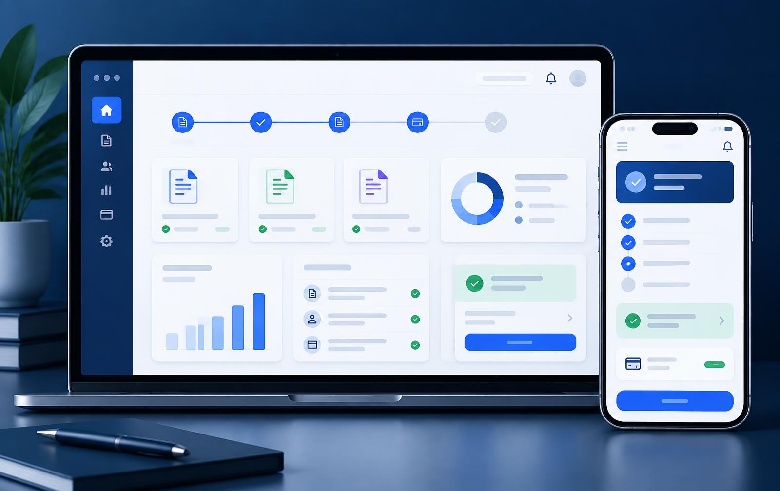 Concept dashboard and mobile screens for a tax filing platform